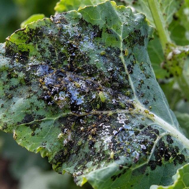 Shiny, sticky leaves below, often turning black with sooty mould.