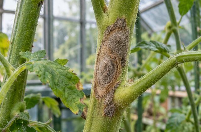 Pale lesions on stems under glass.