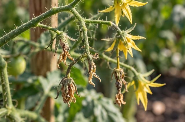 Blossoms dry at the stalk and drop without setting fruit.