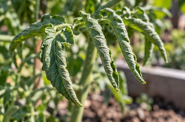 Tomato leaves roll upward along the midrib to reduce water loss.
