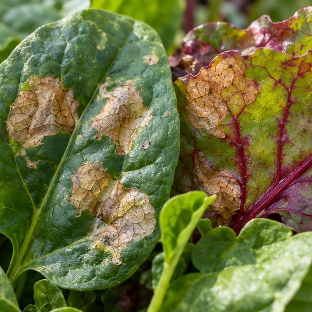 Brown, papery blisters on spinach and beet.