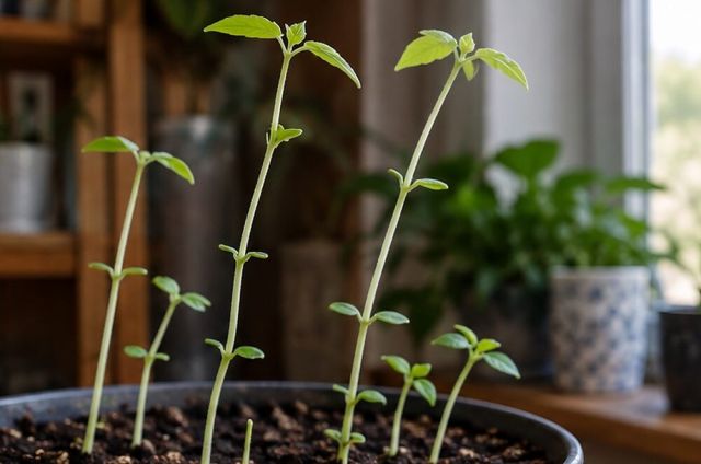 Stems stretch and leaves sit far apart.