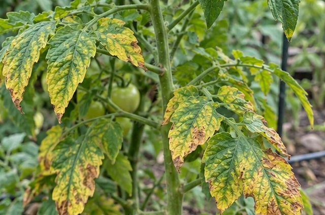 The pattern climbs the plant through the season.