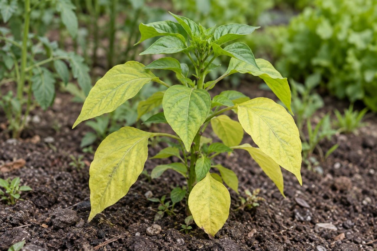 Pale yellow lower leaves on a slow-growing plant