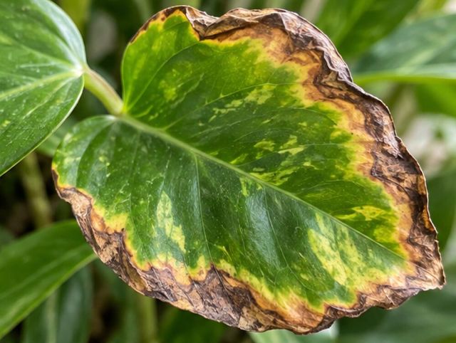 The browning spreads along the leaf edges.