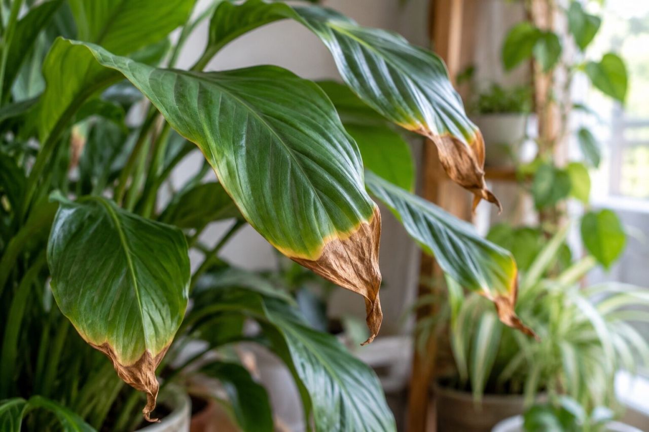 Brown, crisp tips on houseplant leaves