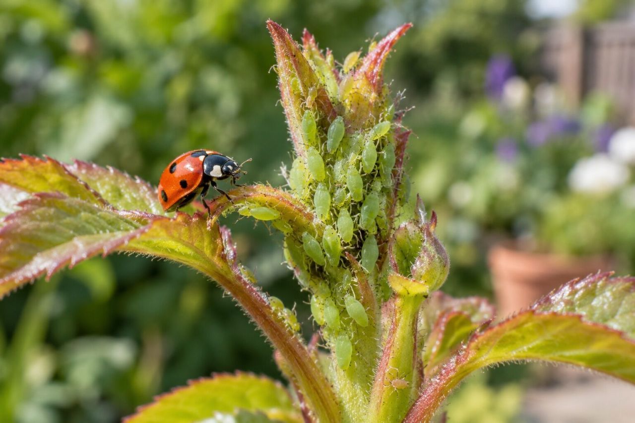 Aphids clustered under a leaf