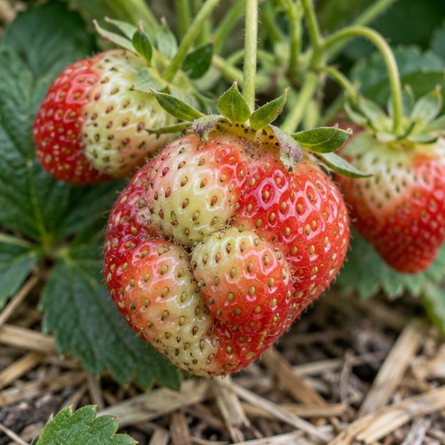 Strawberries with seedy, undeveloped patches.