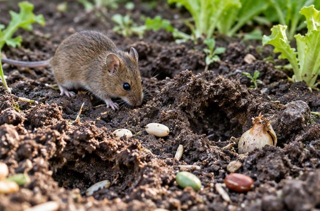 Mice take pea and bean seeds and bulbs.
