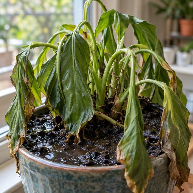 The plant flags although the soil is wet.