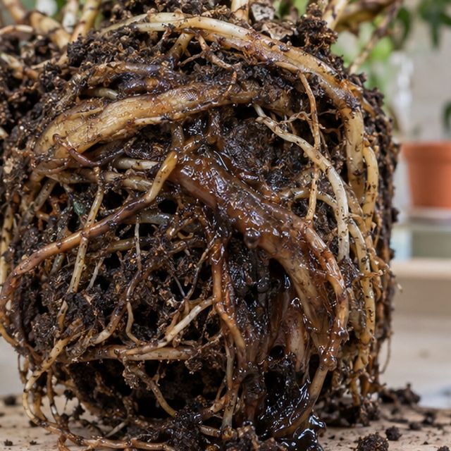 Roots are dark and soft; the outer layer sloughs off.