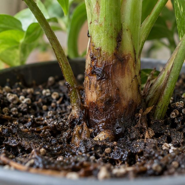 The stem darkens at soil level.
