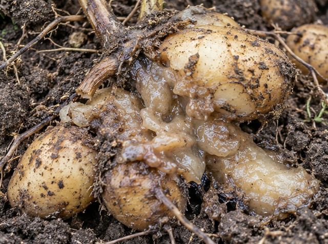 Tubers and rhizomes rot into a wet mass.