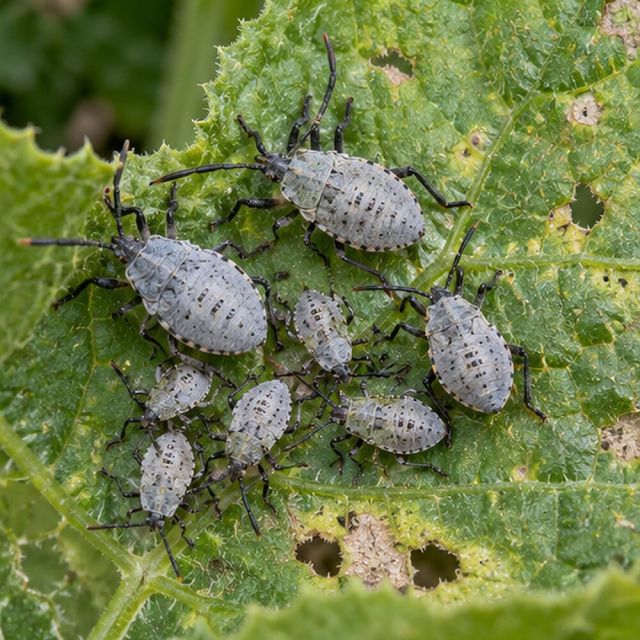 Groups of pale grey young.