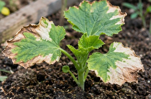 Pale or brown patches on leaves never exposed to full sun.