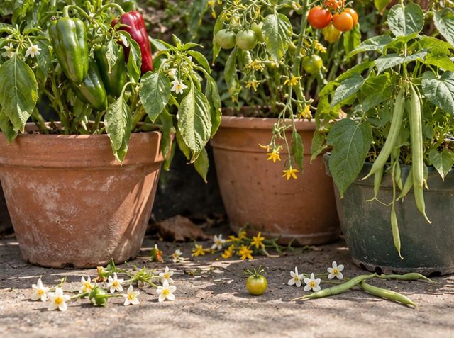 Peppers, beans and tomatoes shed blossom and young fruit after a dry spell.