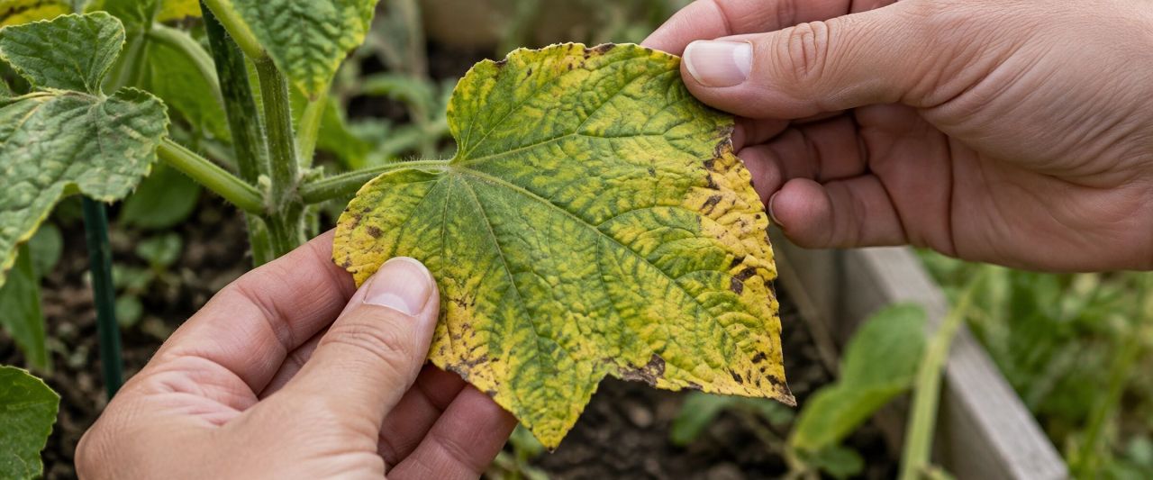 A plant leaf being inspected for damage