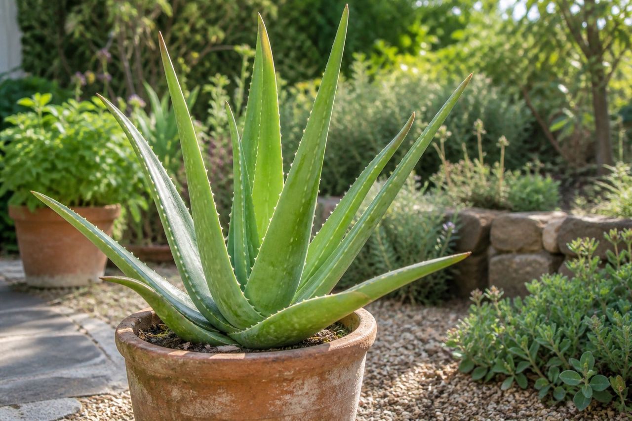 Aloe vera growing in a garden
