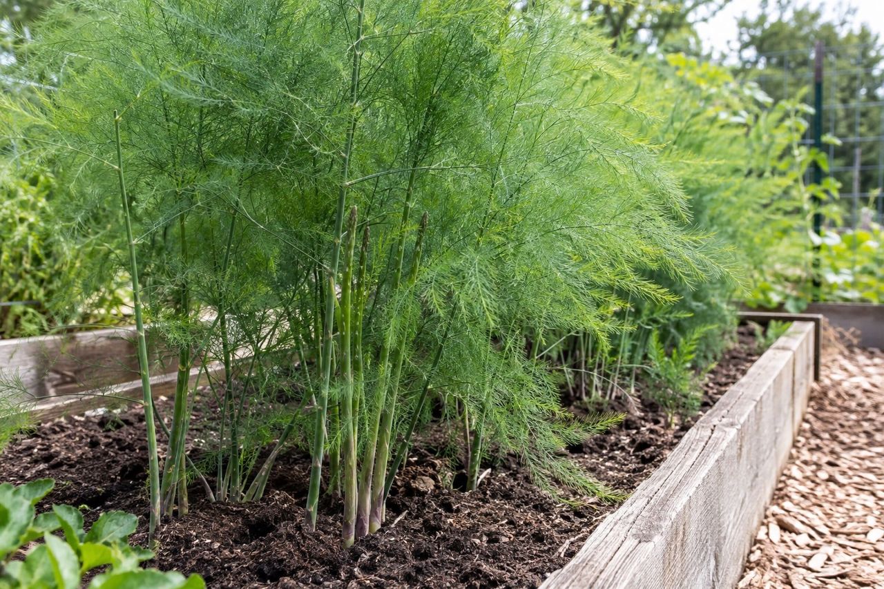 Asparagus growing in a garden