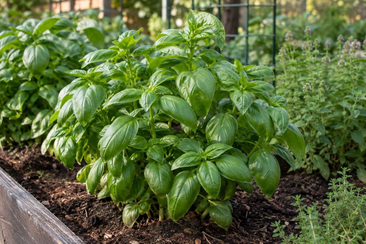 Basil growing in a garden