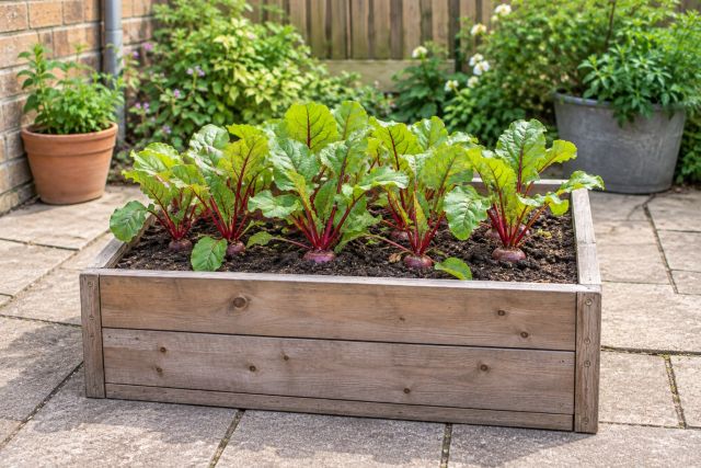 Beetroot growing in a deep container