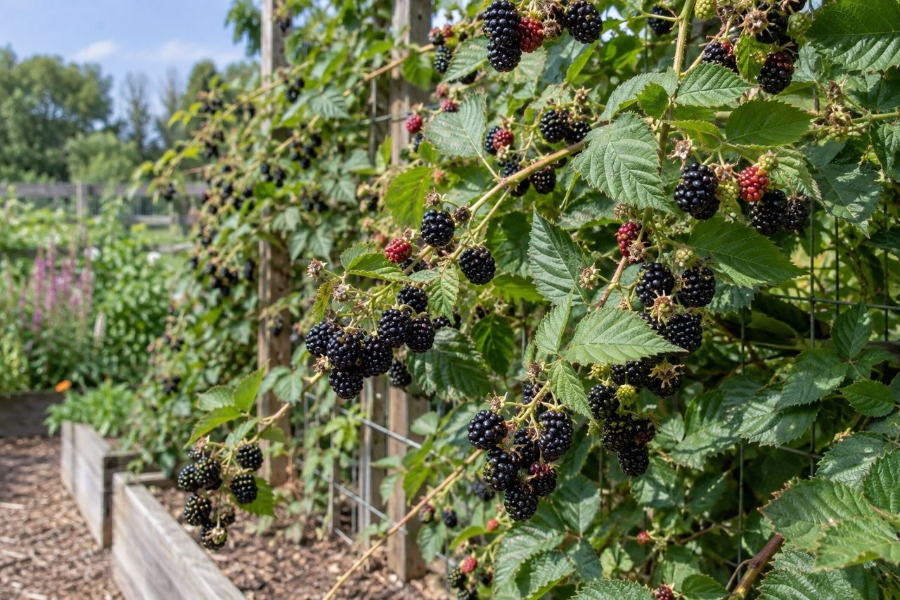 Blackberries growing in a garden