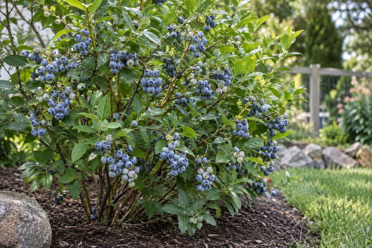 Blueberries growing in a garden