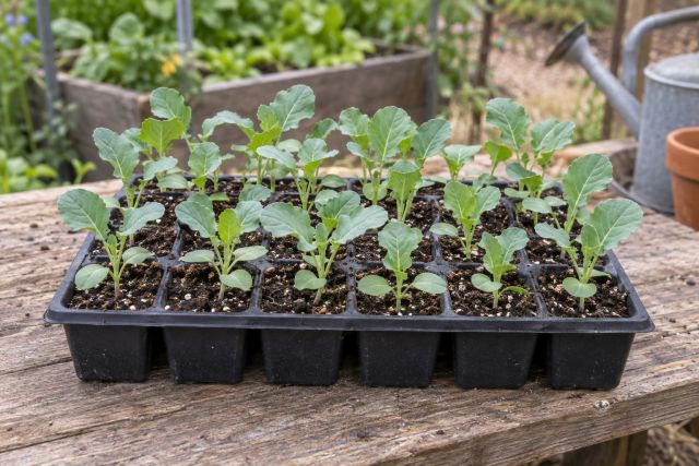 Broccoli seedlings in a module tray