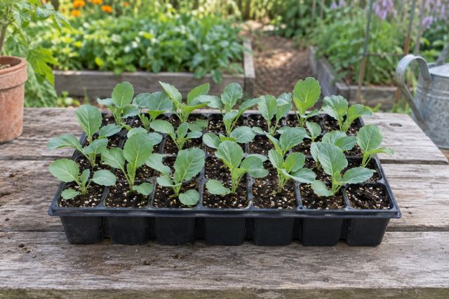 Cabbage seedlings in a module tray