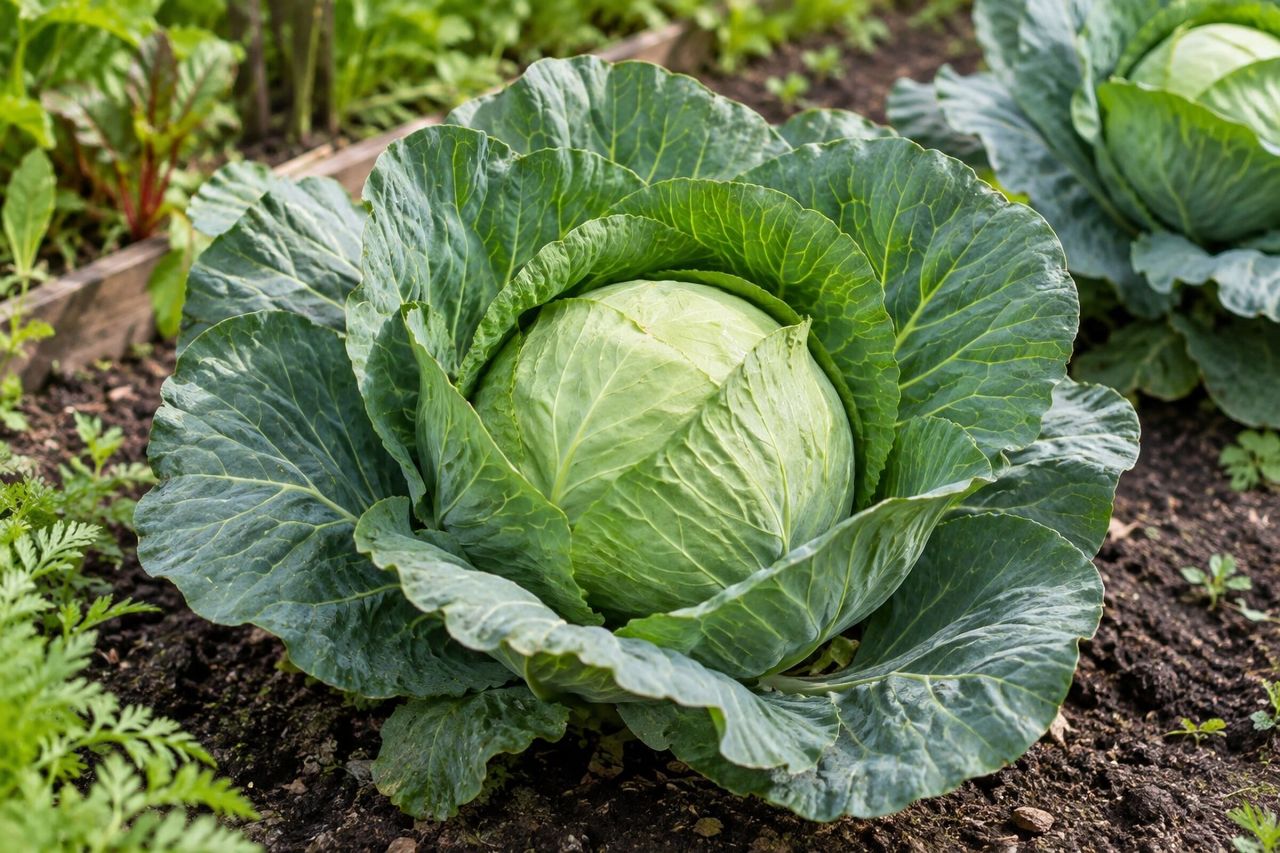 Cabbage growing in a garden