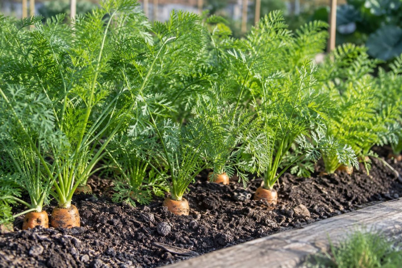Carrots growing in a garden