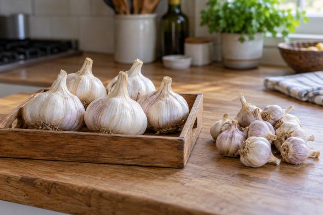 The biggest garlic bulbs set aside for replanting
