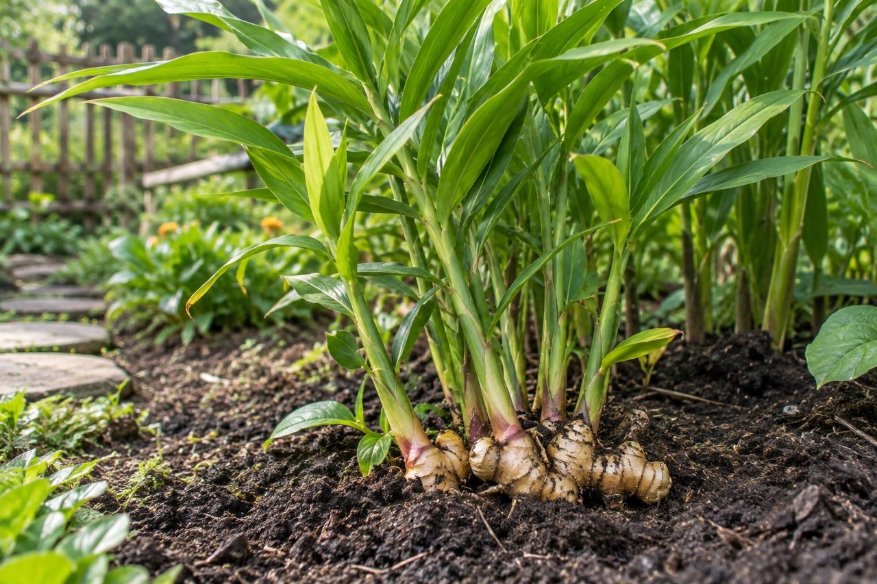Ginger growing in a garden