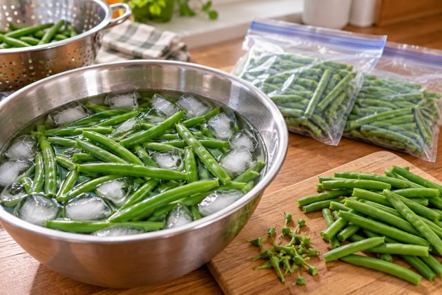 Beans blanching for the freezer