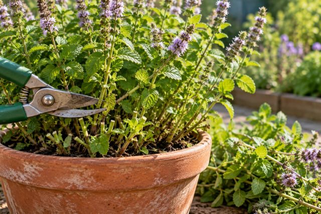 Cutting mint back to near the soil after flowering