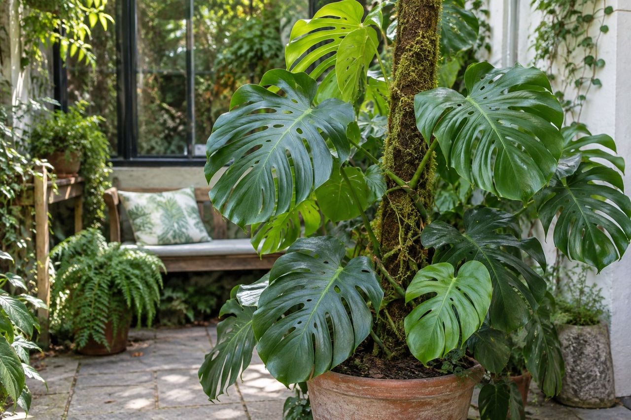 Monstera growing in a garden