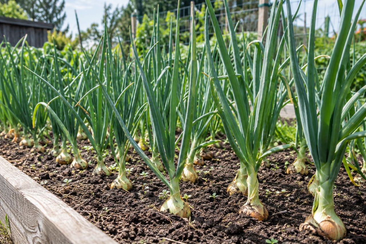Onions growing in a garden