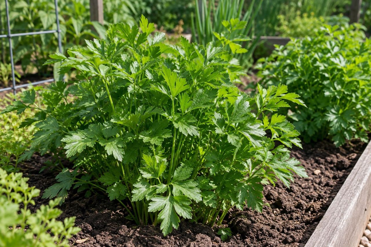 Parsley growing in a garden