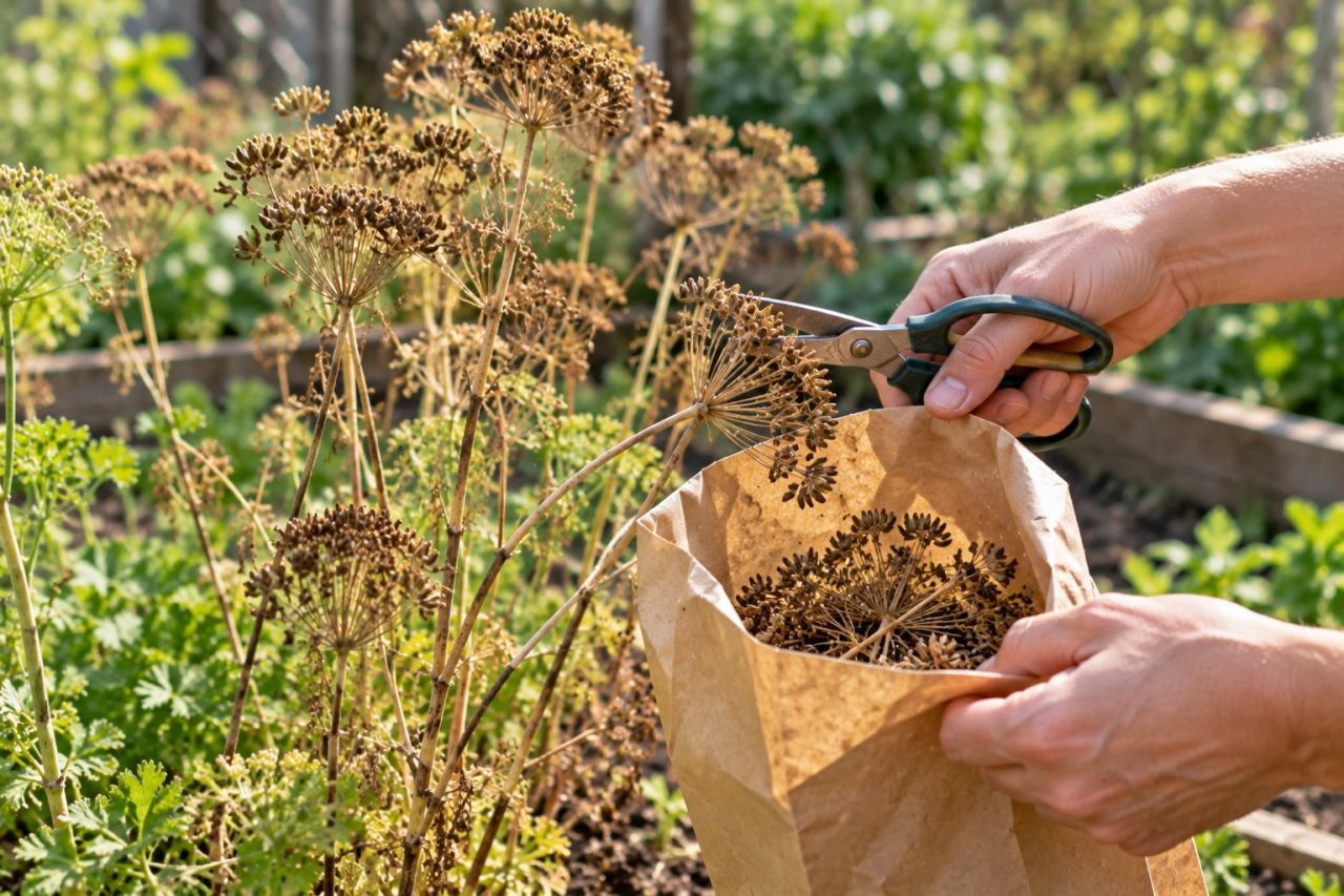 Brown parsley seed heads ready for collecting