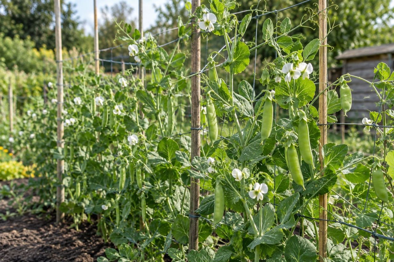 Peas growing in a garden