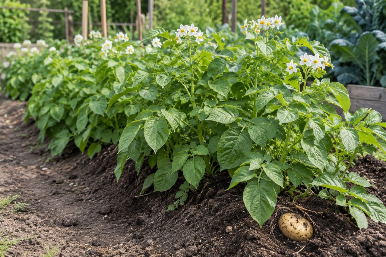 Potatoes growing in a garden