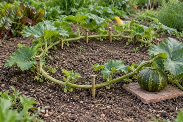 Pumpkin vine trained around in a circle