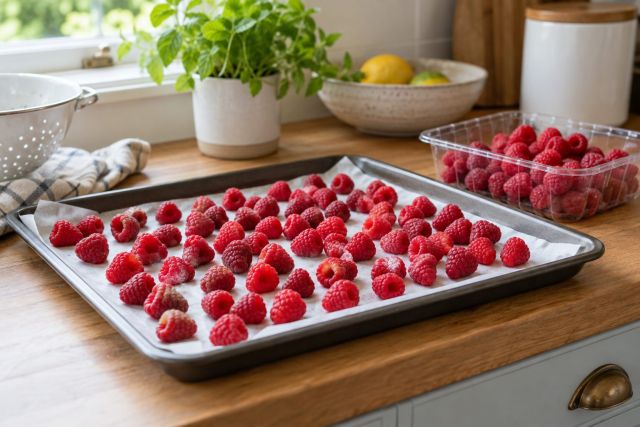 Raspberries spread out to open-freeze