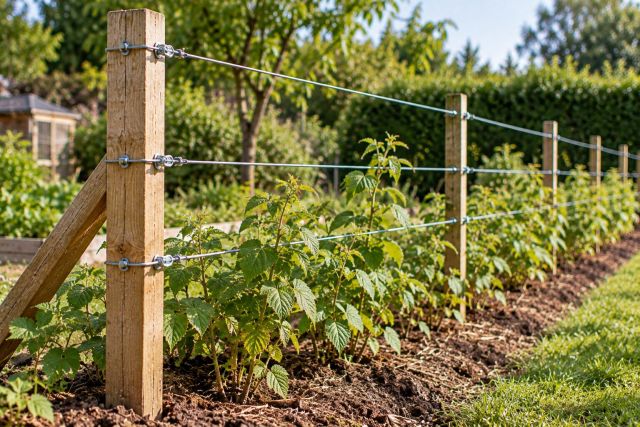 Posts and horizontal wires for raspberries