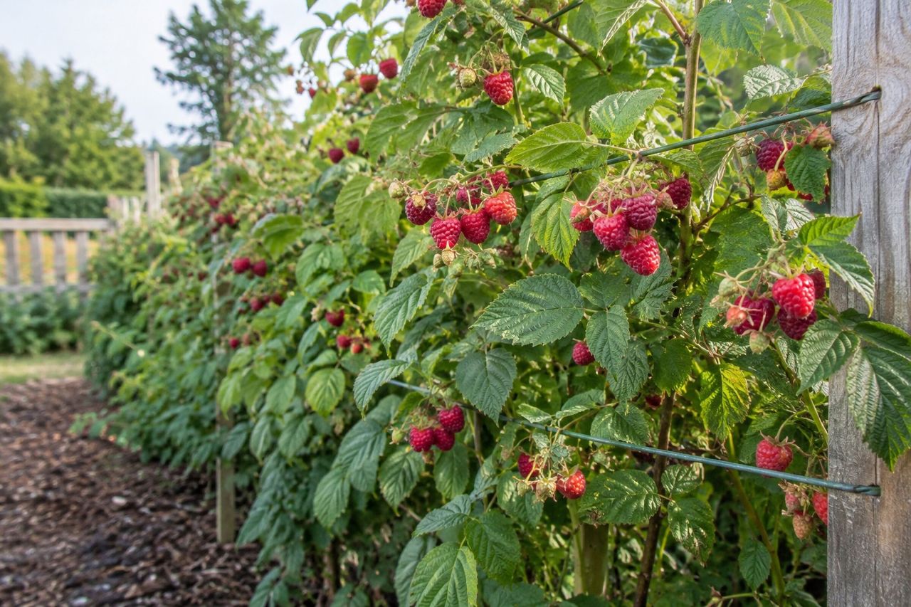Raspberries growing in a garden