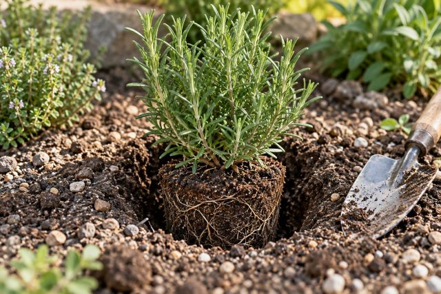 Setting rosemary at the right depth