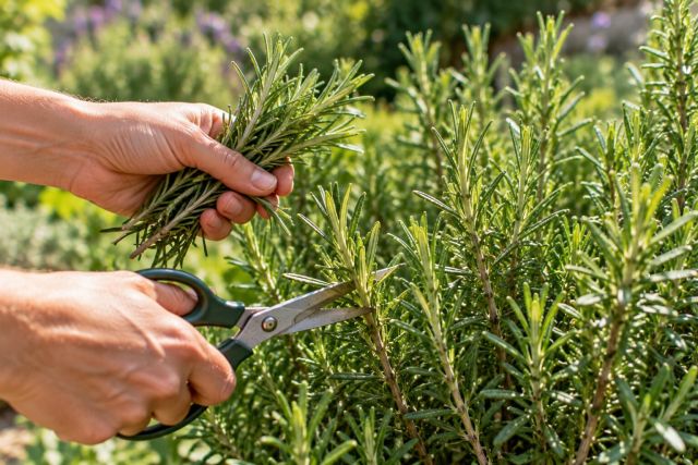Snipping a sprig of rosemary