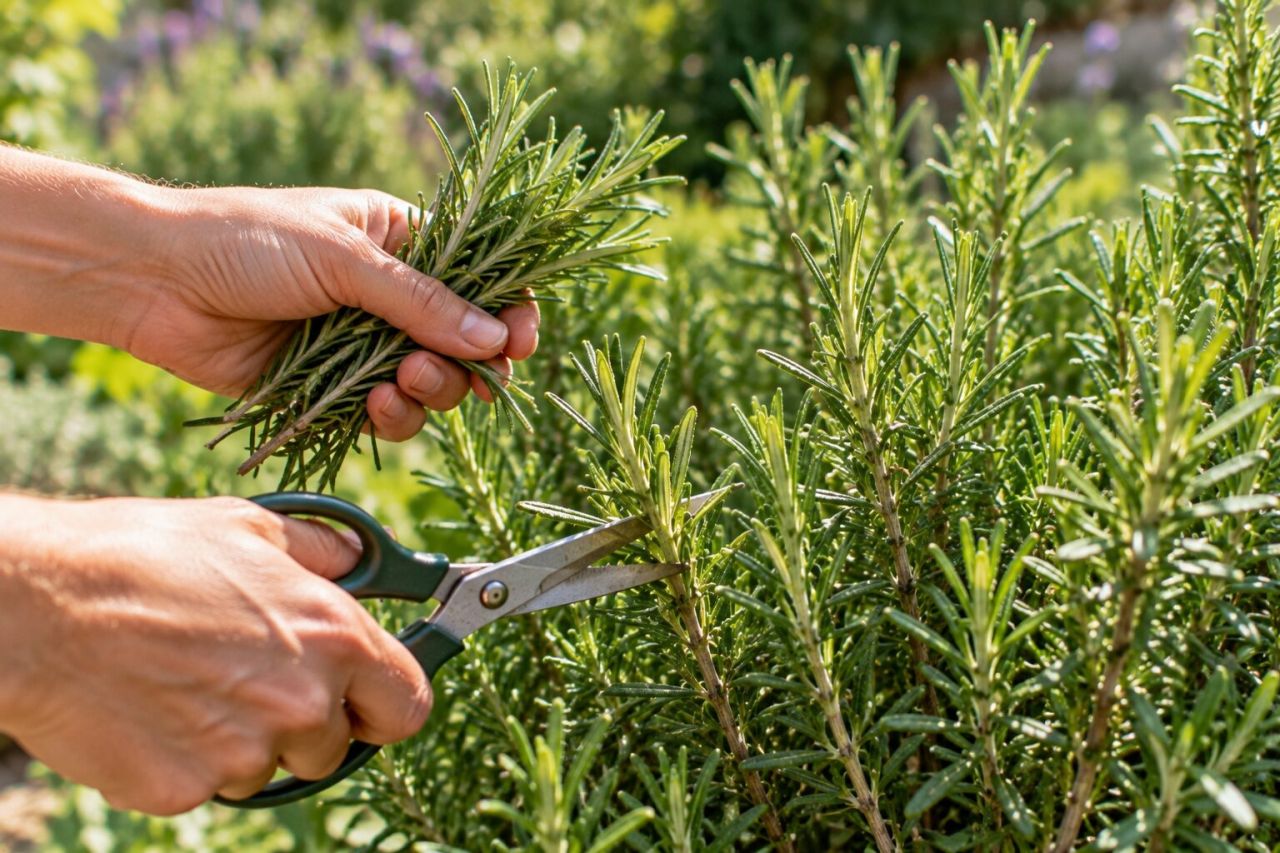 Snipping a sprig of rosemary