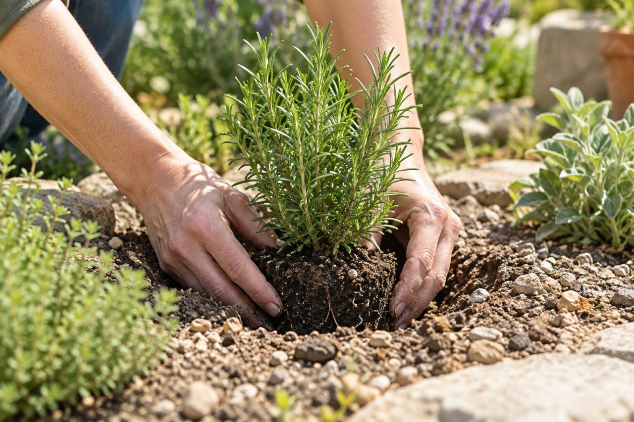 Planting rosemary into gritty soil