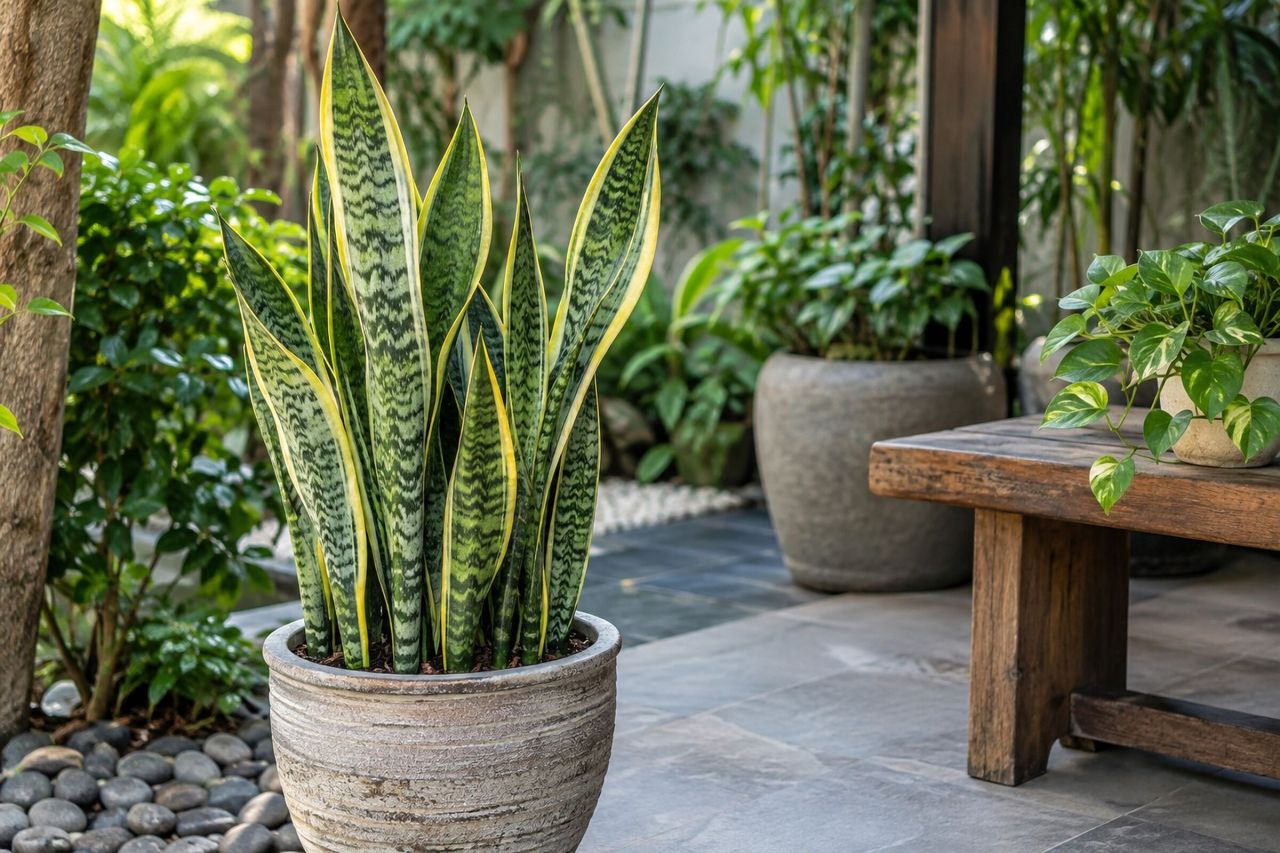 Snake plant growing in a garden